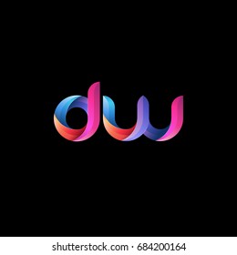 Initial lowercase letter dw, curve rounded logo, gradient vibrant colorful glossy colors on black background