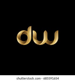 Initial lowercase letter dw, curve rounded logo, gradient glossy gold color on black background