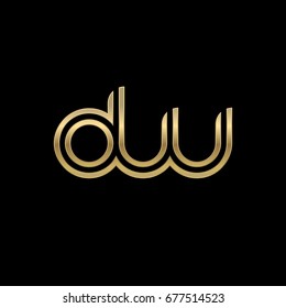 Initial lowercase letter dw, linked outline rounded logo, elegant golden color on black background