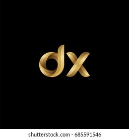 Initial lowercase letter dx, curve rounded logo, gradient glossy gold color on black background