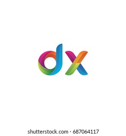Initial lowercase letter dx, curve rounded logo, gradient vibrant colorful glossy multicolor