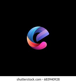 Initial lowercase letter e, curve rounded logo, gradient vibrant colorful glossy colors on black background