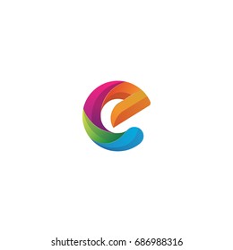 Initial lowercase letter e, curve rounded logo, gradient vibrant colorful glossy multicolor