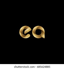 Initial lowercase letter ea, curve rounded logo, gradient glossy gold color on black background