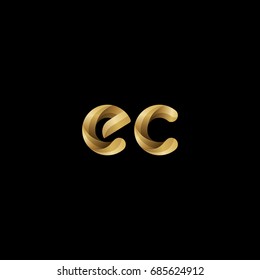 Initial lowercase letter ec, curve rounded logo, gradient glossy gold color on black background