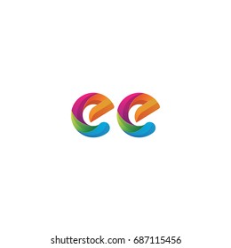 Initial lowercase letter ee, curve rounded logo, gradient vibrant colorful glossy multicolor