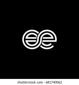 Initial lowercase letter ee, linked outline rounded logo, white color on black background