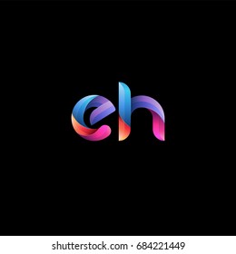 Initial lowercase letter eh, curve rounded logo, gradient vibrant colorful glossy colors on black background