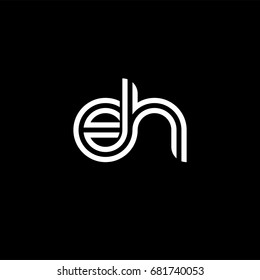 Initial lowercase letter eh, linked outline rounded logo, white color on black background