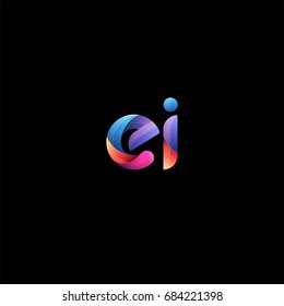 Initial lowercase letter ei, curve rounded logo, gradient vibrant colorful glossy colors on black background