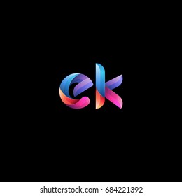 Initial lowercase letter ek, curve rounded logo, gradient vibrant colorful glossy colors on black background