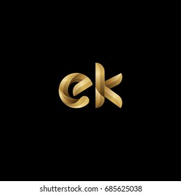 Initial lowercase letter ek, curve rounded logo, gradient glossy gold color on black background