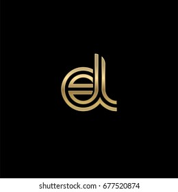 Initial lowercase letter el, linked outline rounded logo, elegant golden color on black background
