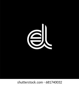 Initial lowercase letter el, linked outline rounded logo, white color on black background