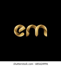 Initial lowercase letter em, curve rounded logo, gradient glossy gold color on black background