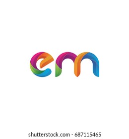 Initial lowercase letter em, curve rounded logo, gradient vibrant colorful glossy multicolor