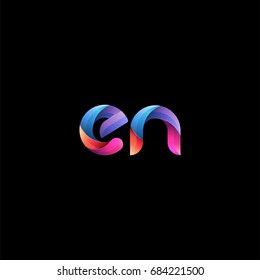 Initial lowercase letter en, curve rounded logo, gradient vibrant colorful glossy colors on black background