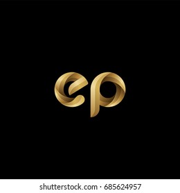 Initial lowercase letter ep, curve rounded logo, gradient glossy gold color on black background