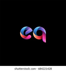 Initial lowercase letter eq, curve rounded logo, gradient vibrant colorful glossy colors on black background