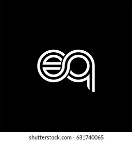 Initial lowercase letter eq, linked outline rounded logo, white color on black background
