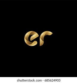 Initial lowercase letter er, curve rounded logo, gradient glossy gold color on black background