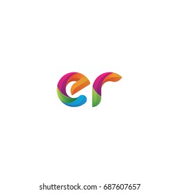 Initial lowercase letter er, curve rounded logo, gradient vibrant colorful glossy multicolor
