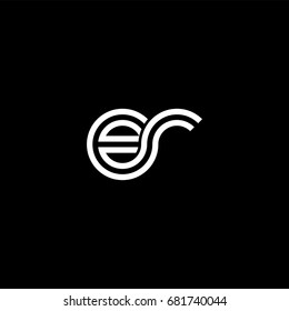 Initial lowercase letter er, linked outline rounded logo, white color on black background