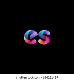 Initial lowercase letter es, curve rounded logo, gradient vibrant colorful glossy colors on black background