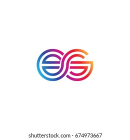 Initial lowercase letter es, linked outline rounded logo, colorful vibrant colors