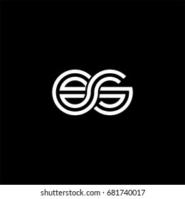 Initial lowercase letter es, linked outline rounded logo, white color on black background