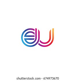 Initial lowercase letter eu, linked outline rounded logo, colorful vibrant colors