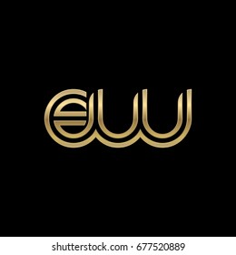 Initial lowercase letter ew, linked outline rounded logo, elegant golden color on black background