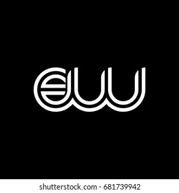Initial lowercase letter ew, linked outline rounded logo, white color on black background