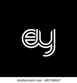 Initial lowercase letter ey, linked outline rounded logo, white color on black background
