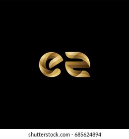 Initial lowercase letter ez, curve rounded logo, gradient glossy gold color on black background