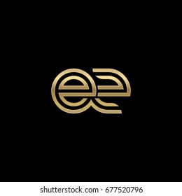 Initial lowercase letter ez, linked outline rounded logo, elegant golden color on black background