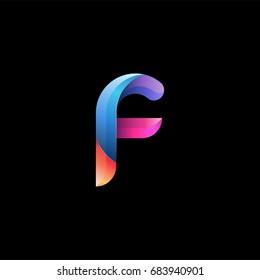 Initial lowercase letter f, curve rounded logo, gradient vibrant colorful glossy colors on black background