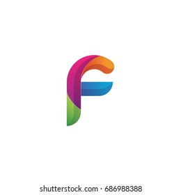 Initial lowercase letter f, curve rounded logo, gradient vibrant colorful glossy multicolor