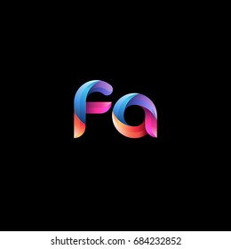 Initial lowercase letter fa, curve rounded logo, gradient vibrant colorful glossy colors on black background