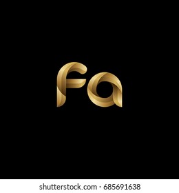 Initial lowercase letter fa, curve rounded logo, gradient glossy gold color on black background