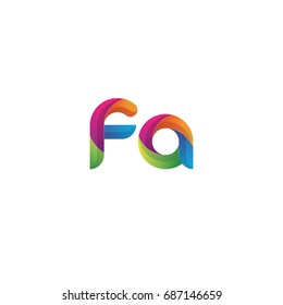Initial lowercase letter fa, curve rounded logo, gradient vibrant colorful glossy multicolor