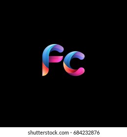Initial lowercase letter fc, curve rounded logo, gradient vibrant colorful glossy colors on black background