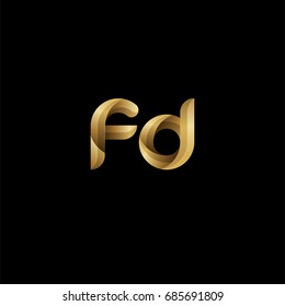 Initial lowercase letter fd, curve rounded logo, gradient glossy gold color on black background