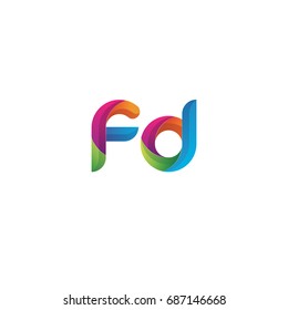 Initial lowercase letter fd, curve rounded logo, gradient vibrant colorful glossy multicolor