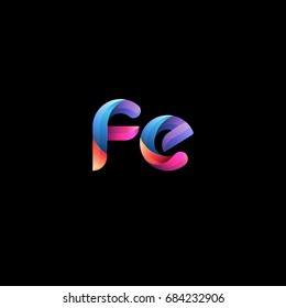 Initial lowercase letter fe, curve rounded logo, gradient vibrant colorful glossy colors on black background