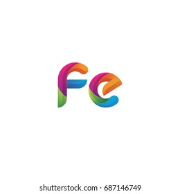 Initial lowercase letter fe, curve rounded logo, gradient vibrant colorful glossy multicolor