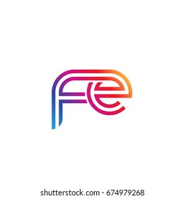 Initial lowercase letter fe, linked outline rounded logo, colorful vibrant colors
