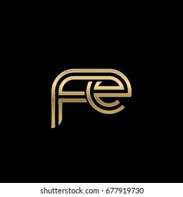 Initial lowercase letter fe, linked outline rounded logo, elegant golden color on black background