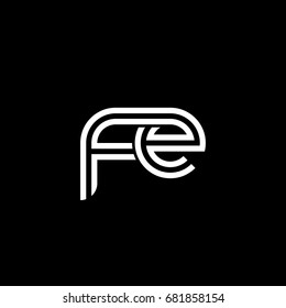 Initial lowercase letter fe, linked outline rounded logo, white color on black background