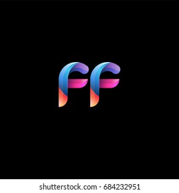 Initial lowercase letter ff, curve rounded logo, gradient vibrant colorful glossy colors on black background